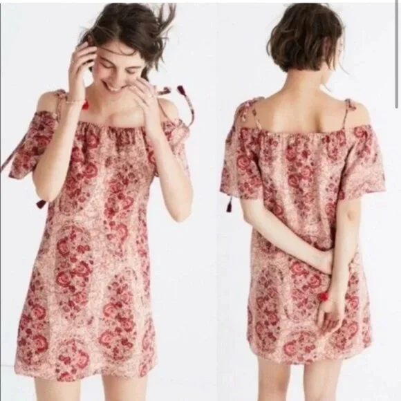 Madewell Silk off the Shoulder Cold Shoulder Dress Paisley Floral - Picture 1 of 12